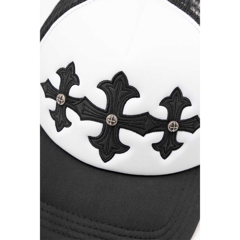 CROSS LEATHER PATCH MESH CAP -BLACK-