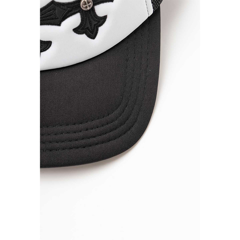 CROSS LEATHER PATCH MESH CAP -BLACK-