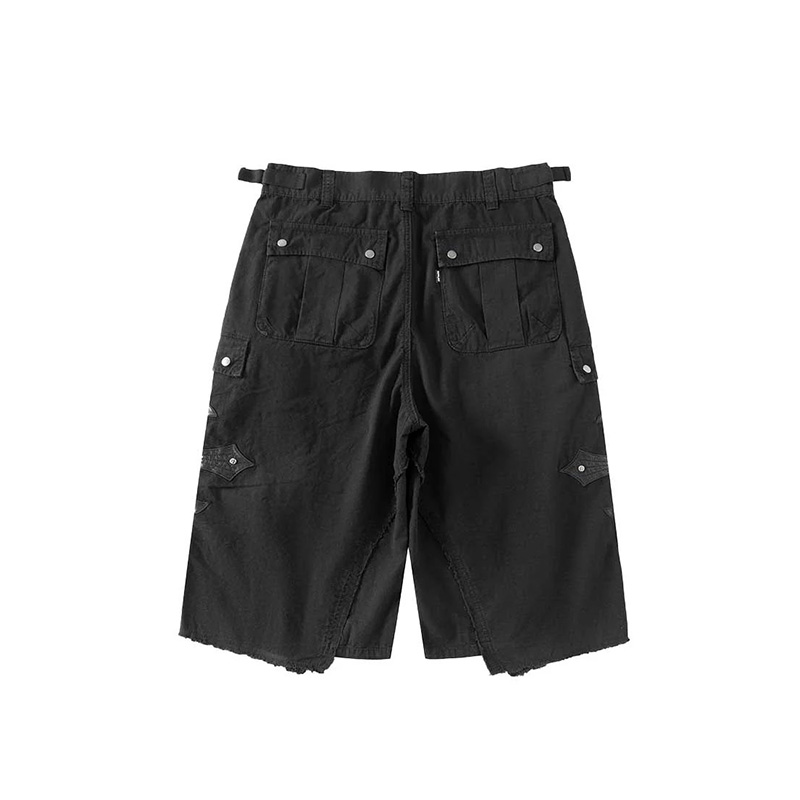 CROSS LEATHER PATCH BAGGY SHORTS -2.COLOR-