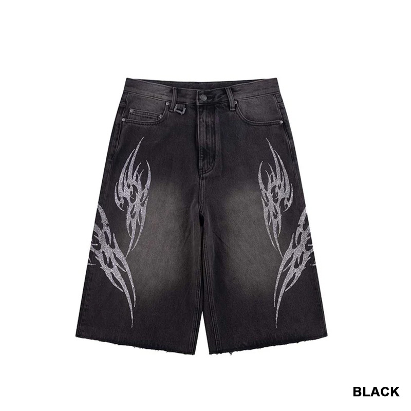 TRIBAL RHINESTONE DENIM SHORTS -2.COLOR-