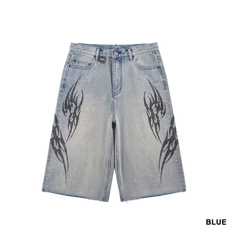 TRIBAL RHINESTONE DENIM SHORTS -2.COLOR-