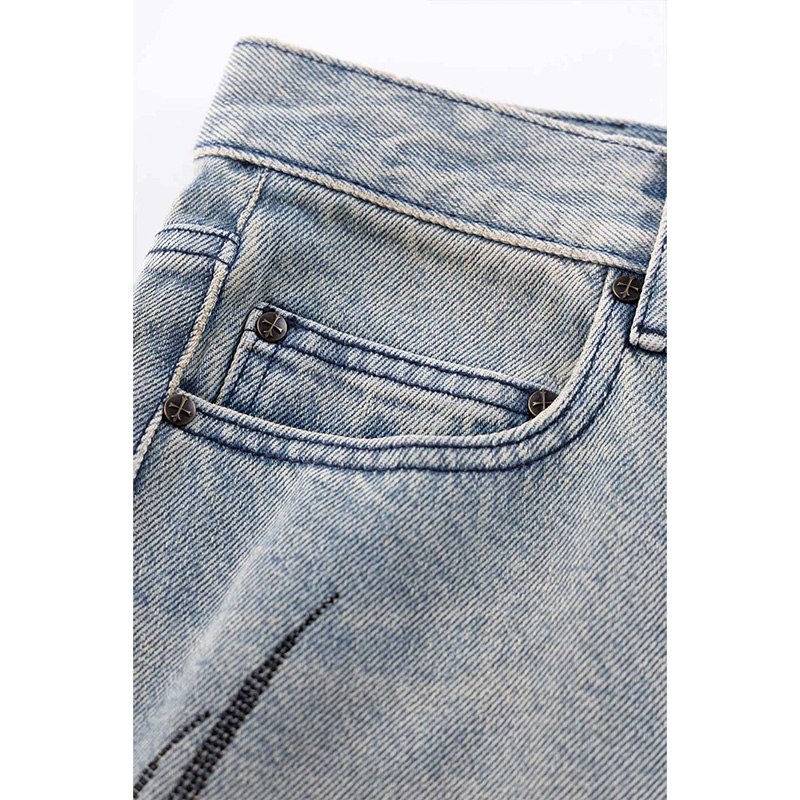 TRIBAL RHINESTONE DENIM SHORTS -2.COLOR-