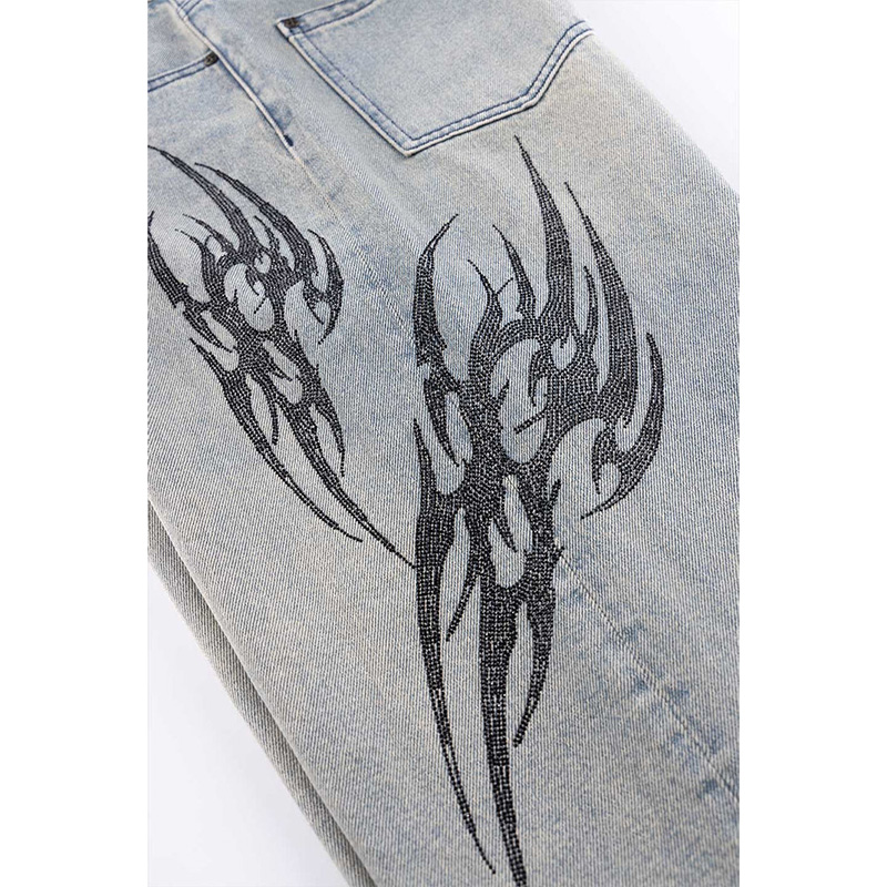 TRIBAL RHINESTONE DENIM SHORTS -2.COLOR-