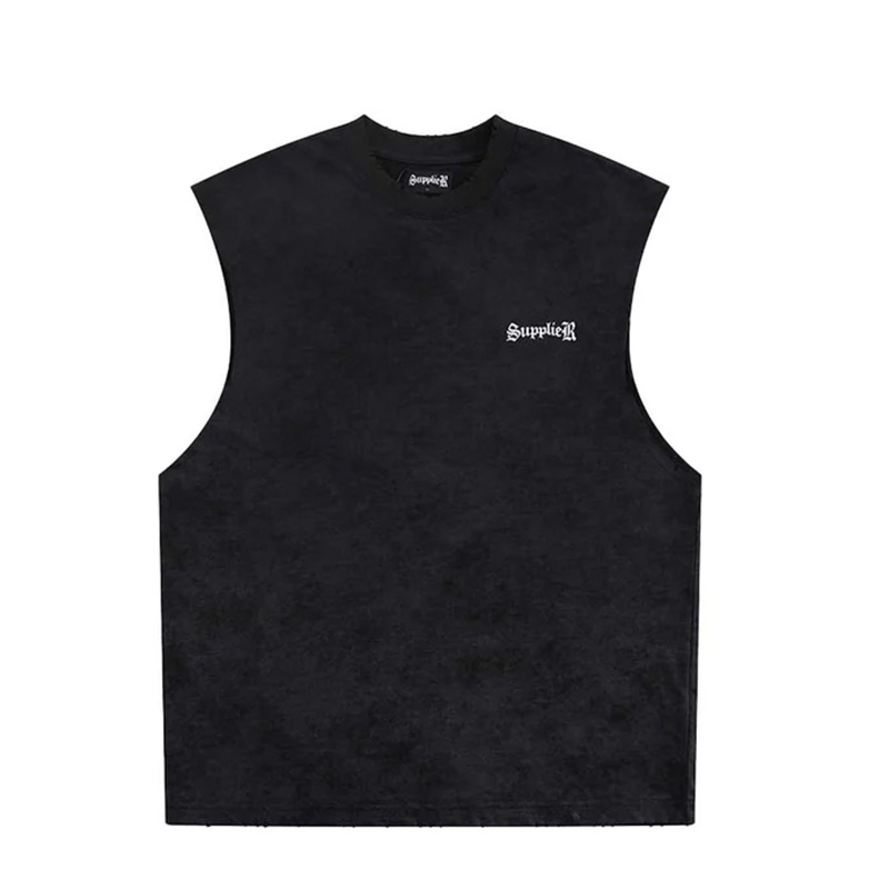 VINTAGE WASH CROSS RHINESTONE SLEEVELESS -BLACK-