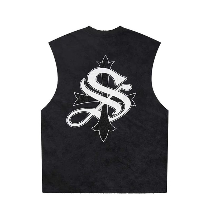VINTAGE WASH CROSS RHINESTONE SLEEVELESS -BLACK-