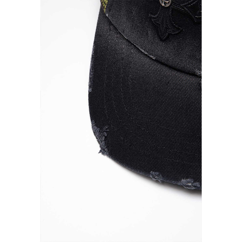 CAMOUFLAGE CROSS LEATHER PATCH MESH CAP -BLACK-