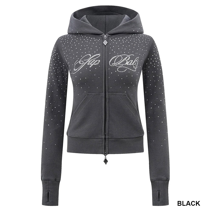 SPARKLE RHINESTONE ZIP HOODIE -2.COLOR-