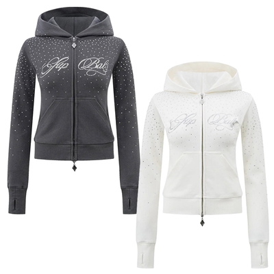 SPARKLE RHINESTONE ZIP HOODIE -2.COLOR-
