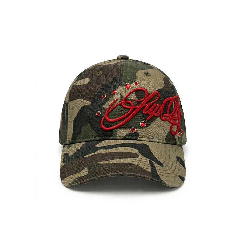 JEWEL STUDS EMBROIDERY LOGO 6 PANEL CAP -CAMO-