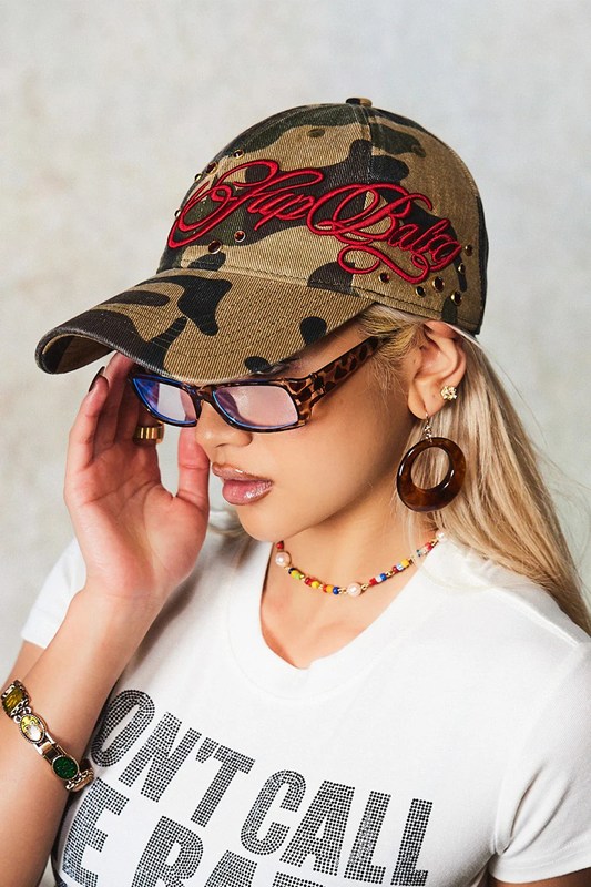 JEWEL STUDS EMBROIDERY LOGO 6 PANEL CAP -CAMO-