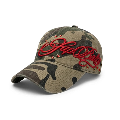 JEWEL STUDS EMBROIDERY LOGO 6 PANEL CAP -CAMO-