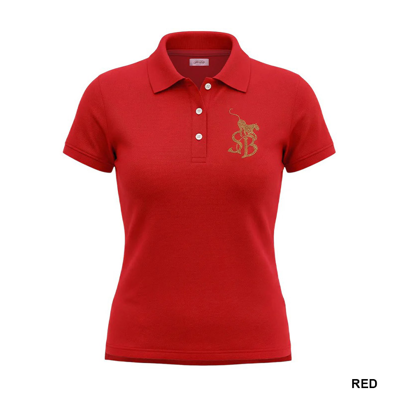 RHINESTONE LEOPARD LOGO POLO SHIRT -2.COLOR-