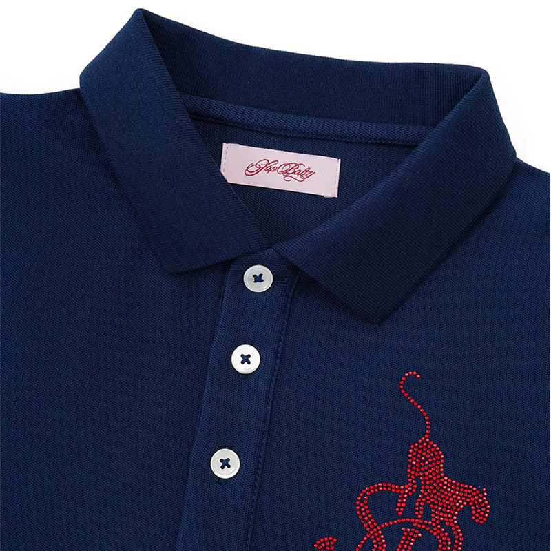 RHINESTONE LEOPARD LOGO POLO SHIRT -2.COLOR-