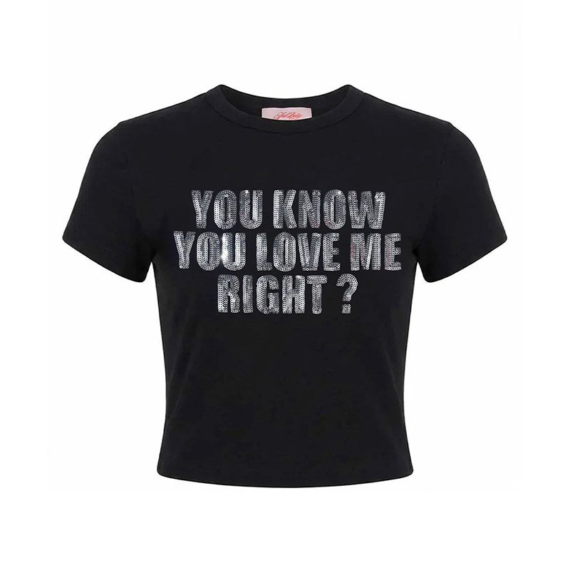 YOU KNOW YOU LOVE ME CROPPED TEE -BLACK-