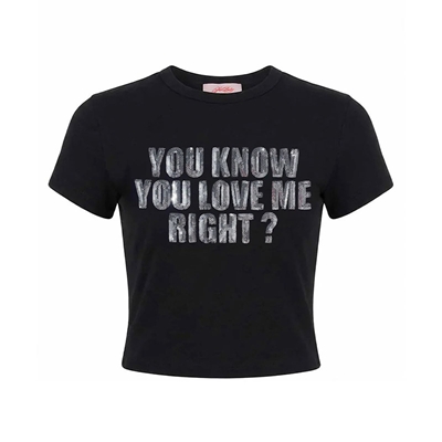 YOU KNOW YOU LOVE ME CROPPED TEE -BLACK-