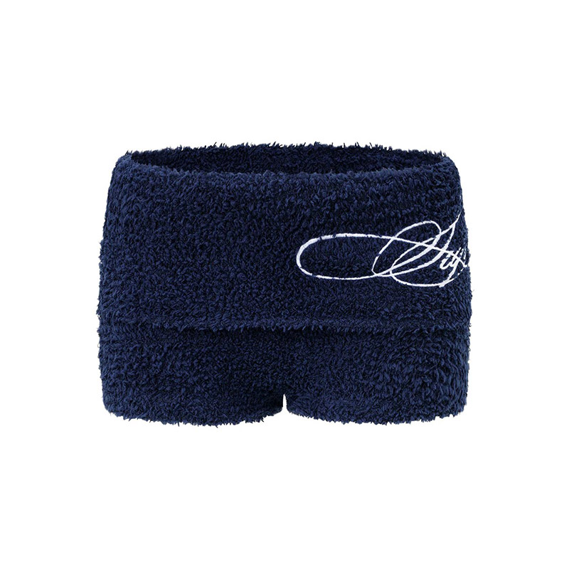 EYELASH KNIT HALTERNECK TANK & SHORTS -NAVY-