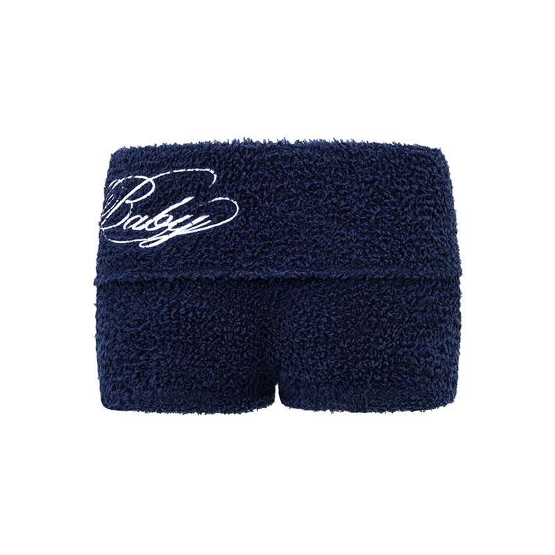 EYELASH KNIT HALTERNECK TANK & SHORTS -NAVY-