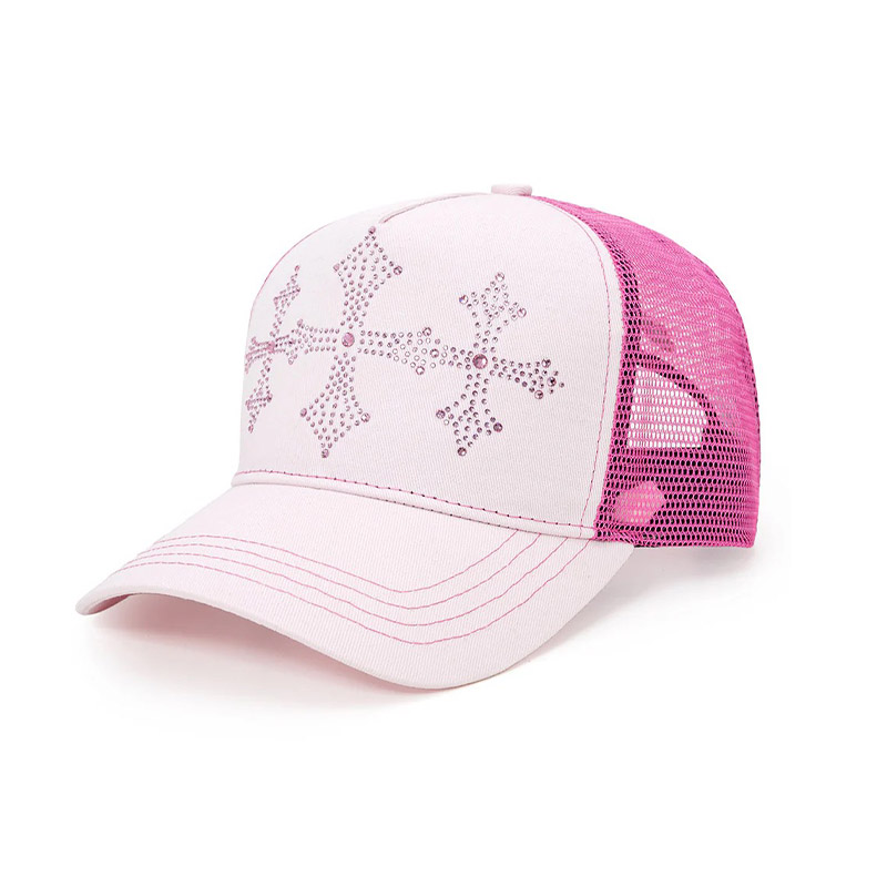 SHINY CROSS RHINESTONE MESH CAP -PINK-