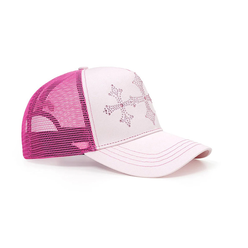 SHINY CROSS RHINESTONE MESH CAP -PINK-