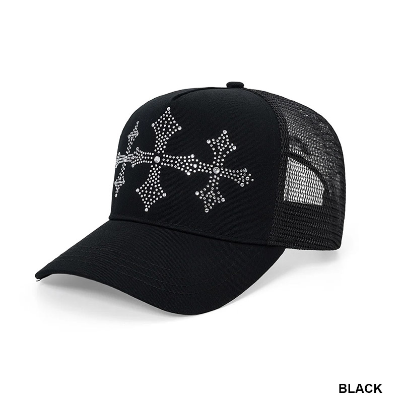 SHINY CROSS RHINESTONE MESH CAP -2.COLOR-