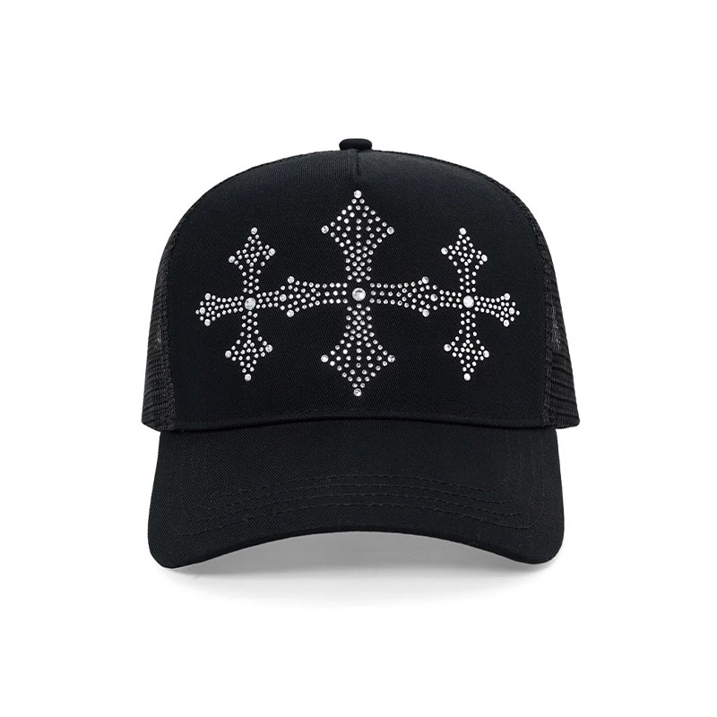 SHINY CROSS RHINESTONE MESH CAP -2.COLOR-