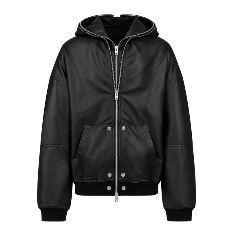 COATING DOUBLE LAYERED HOODIE -BLACK-