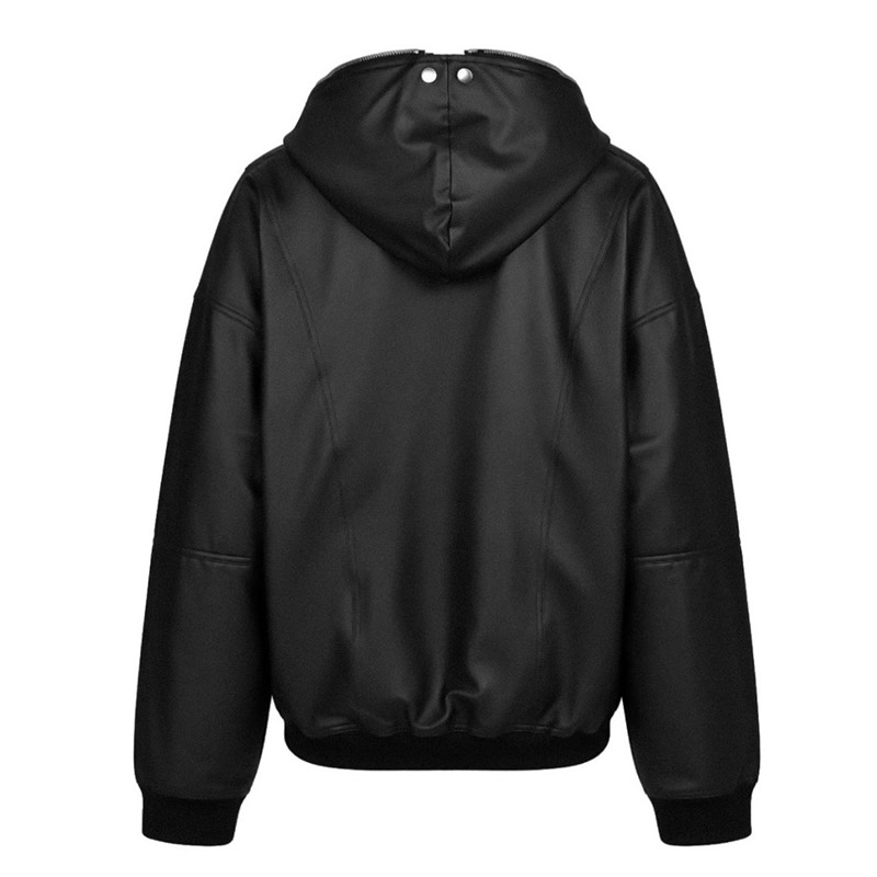 COATING DOUBLE LAYERED HOODIE -BLACK-