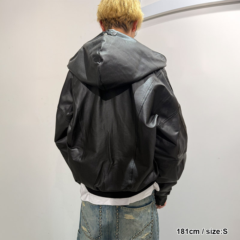 COATING DOUBLE LAYERED HOODIE -BLACK-