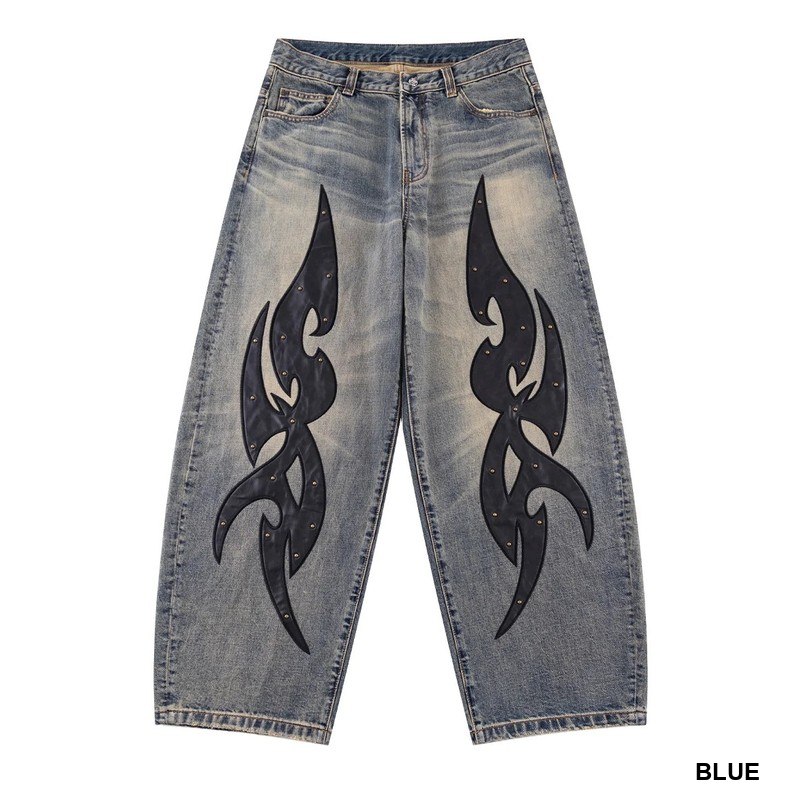 STUDS TRIBAL LEATHER PATCH CURVE DENIM -2.COLOR-