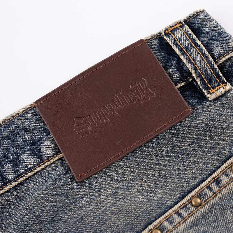 STUDS TRIBAL LEATHER PATCH CURVE DENIM -2.COLOR-