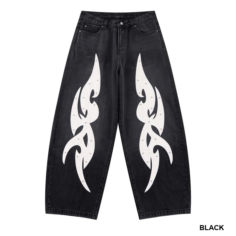 STUDS TRIBAL LEATHER PATCH CURVE DENIM -2.COLOR-