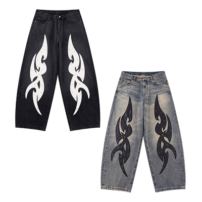 STUDS TRIBAL LEATHER PATCH CURVE DENIM -2.COLOR-