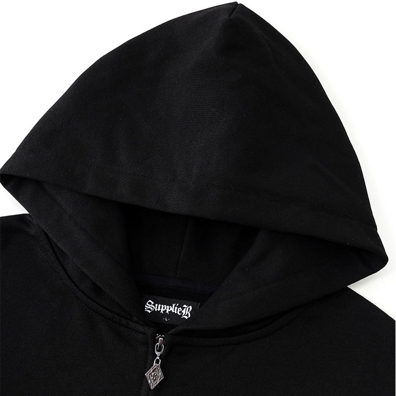 FIRE PATTERN RHINESTONE ZIP HOODIE -2.COLOR-