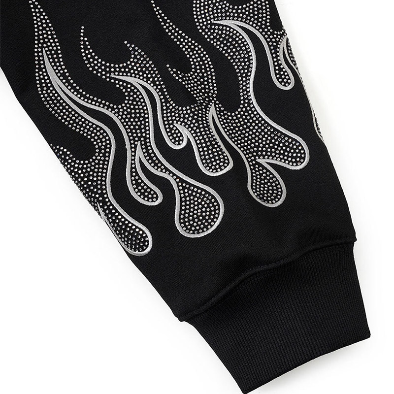 FIRE PATTERN RHINESTONE ZIP HOODIE -2.COLOR-