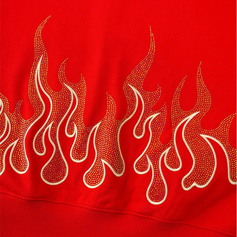 FIRE PATTERN RHINESTONE ZIP HOODIE -2.COLOR-
