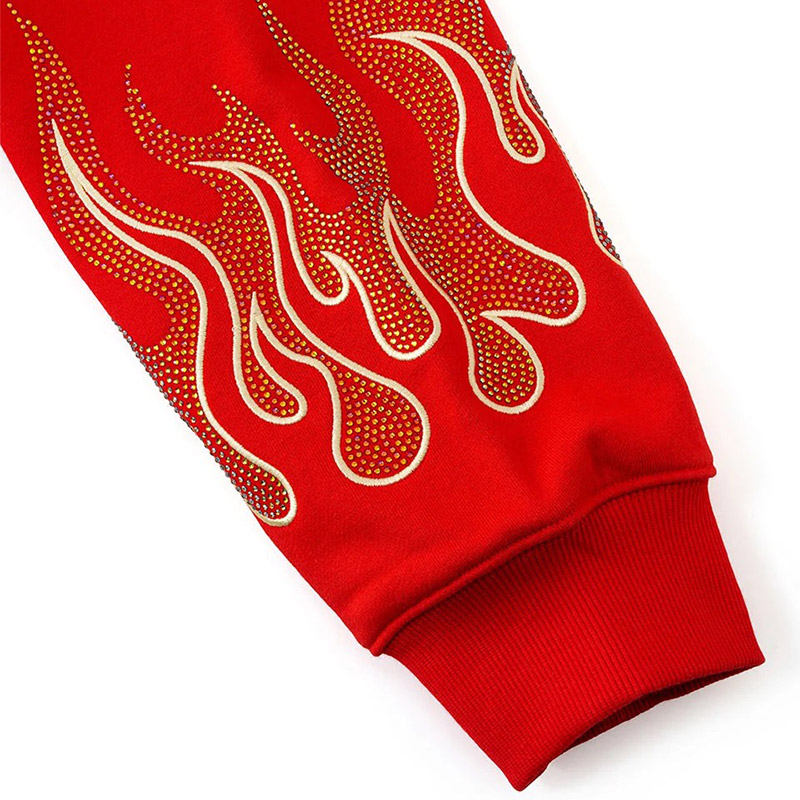 FIRE PATTERN RHINESTONE ZIP HOODIE -2.COLOR-