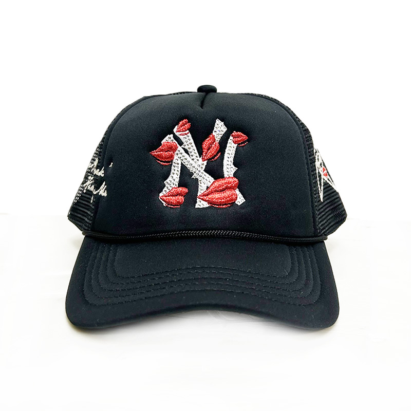 NY RHINE STONE HAT -BLACK/BLACK-