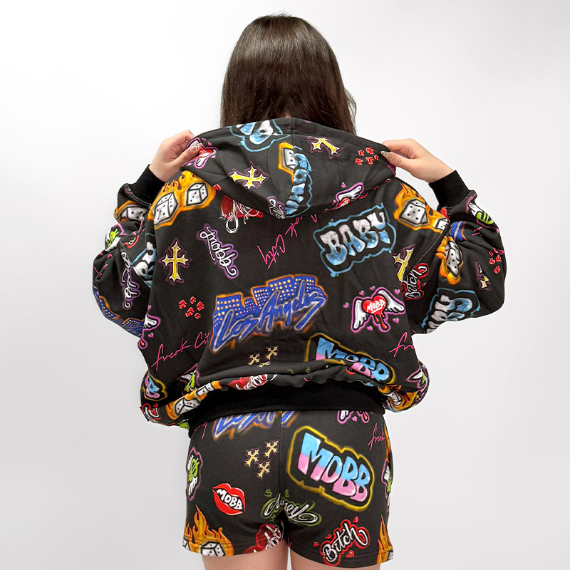 FC GRAFFIZI ZIP HOODIE -BLACK- (LADIES)