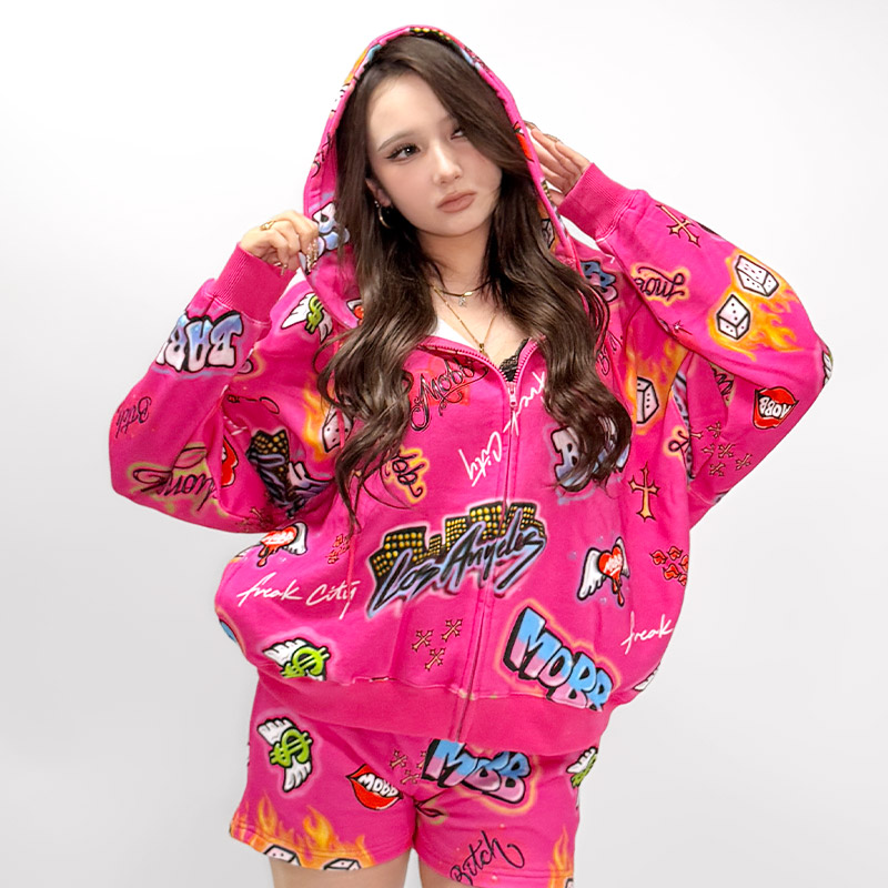 FC GRAFFIZI ZIP HOODIE -PINK- (LADIES)