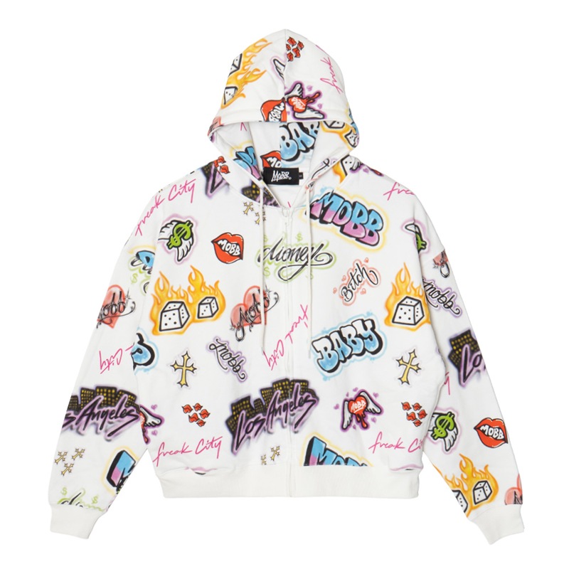 FC GRAFFIZI ZIP HOODIE -WHITE- (LADIES)
