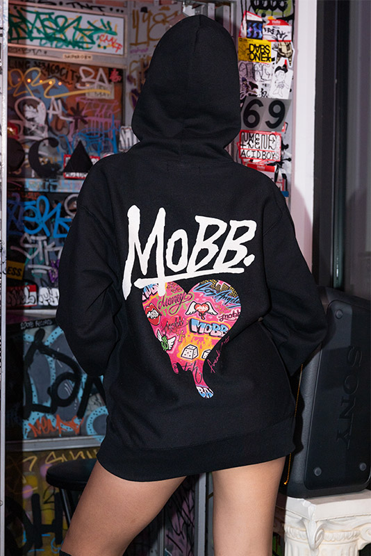FC HEART DRIP GRAFFITI HOODIE -BLACK- (LADIES)