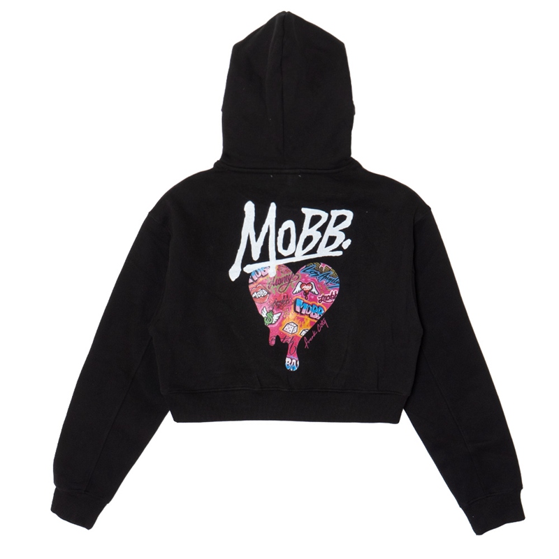 FC HEART DRIP GRAFFITI CROPPED HOODIE -BLACK- (LADIES)