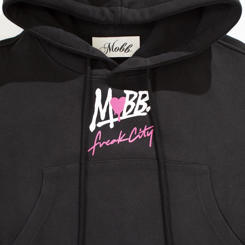 FC HEART DRIP GRAFFITI CROPPED HOODIE -BLACK- (LADIES)