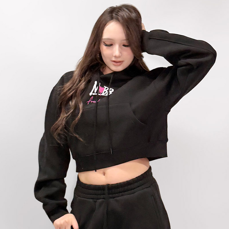 FC HEART DRIP GRAFFITI CROPPED HOODIE -BLACK- (LADIES)
