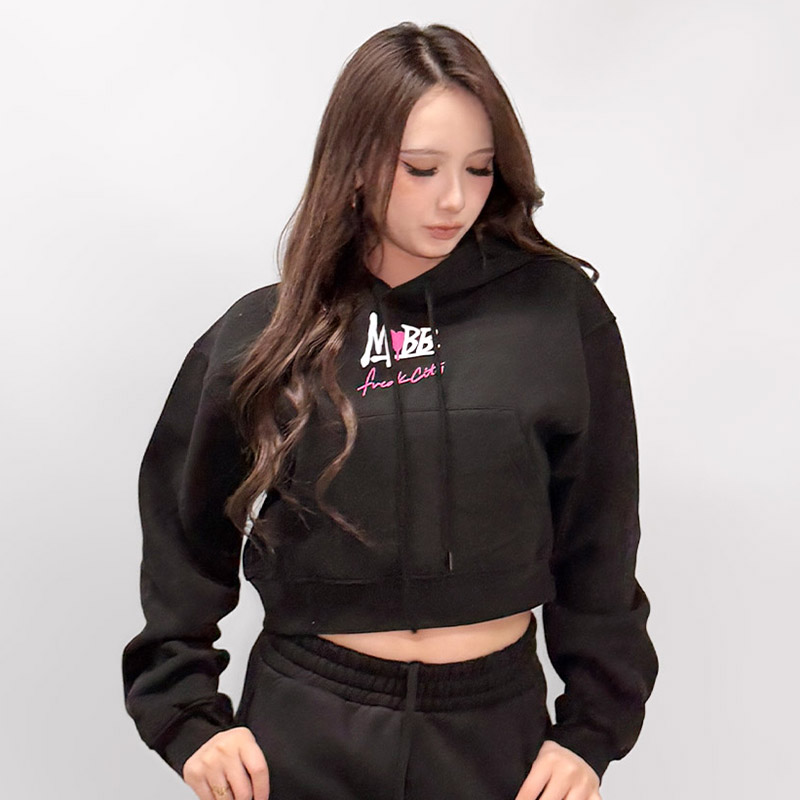 FC HEART DRIP GRAFFITI CROPPED HOODIE -BLACK- (LADIES)