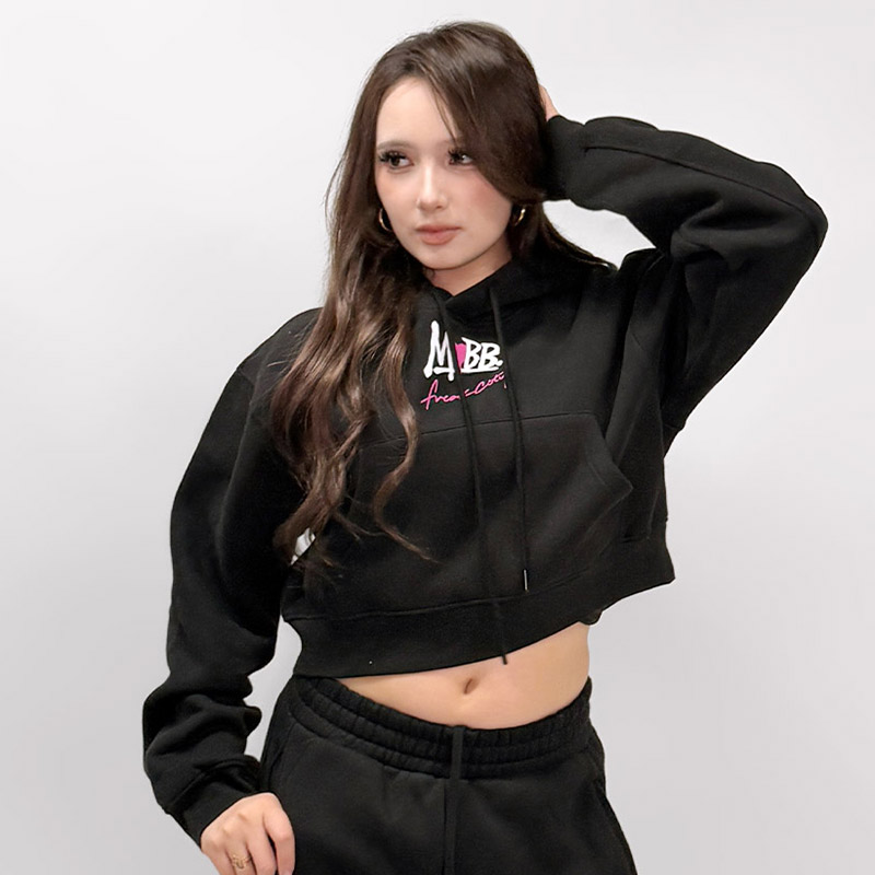 FC HEART DRIP GRAFFITI CROPPED HOODIE -BLACK- (LADIES)