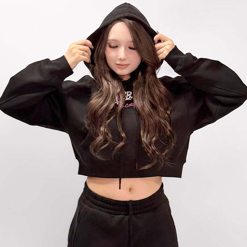 FC HEART DRIP GRAFFITI CROPPED HOODIE -BLACK- (LADIES)