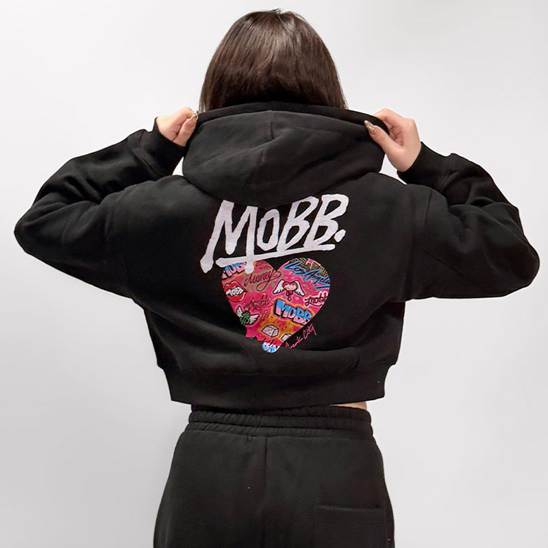 FC HEART DRIP GRAFFITI CROPPED HOODIE -BLACK- (LADIES)