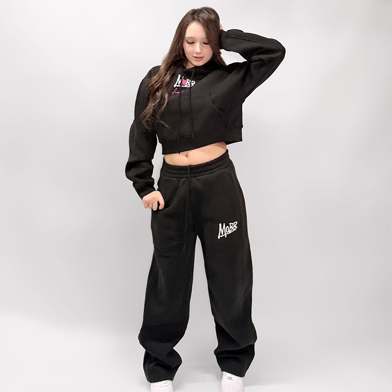 FC HEART DRIP GRAFFITI CROPPED HOODIE -BLACK- (LADIES)