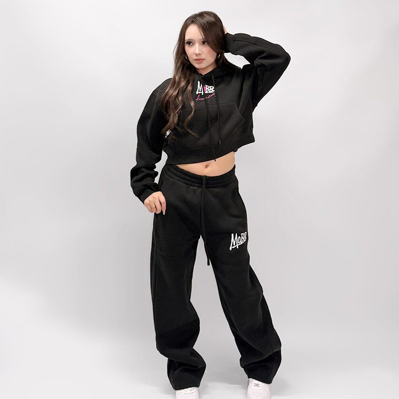 FC HEART DRIP GRAFFITI CROPPED HOODIE -BLACK- (LADIES)